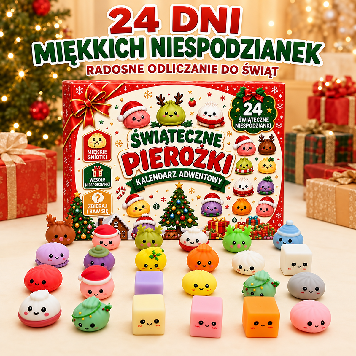 🎅 Świąteczny kalendarz adwentowy ze squishy – 24 niespodzianki w formie miniaturowych pierożków