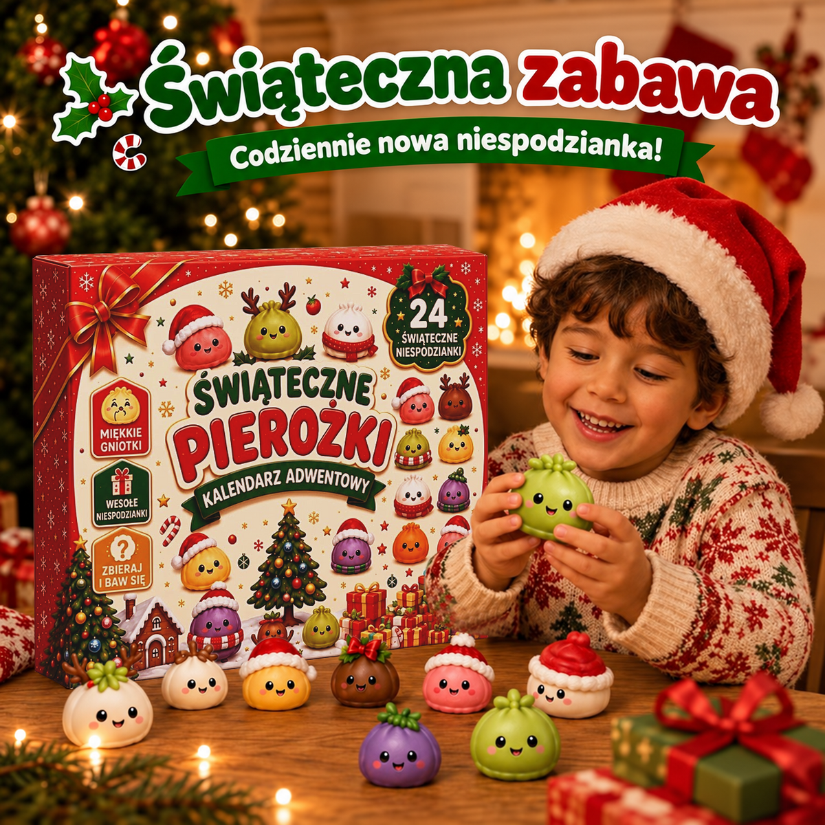 🎅 Świąteczny kalendarz adwentowy ze squishy – 24 niespodzianki w formie miniaturowych pierożków