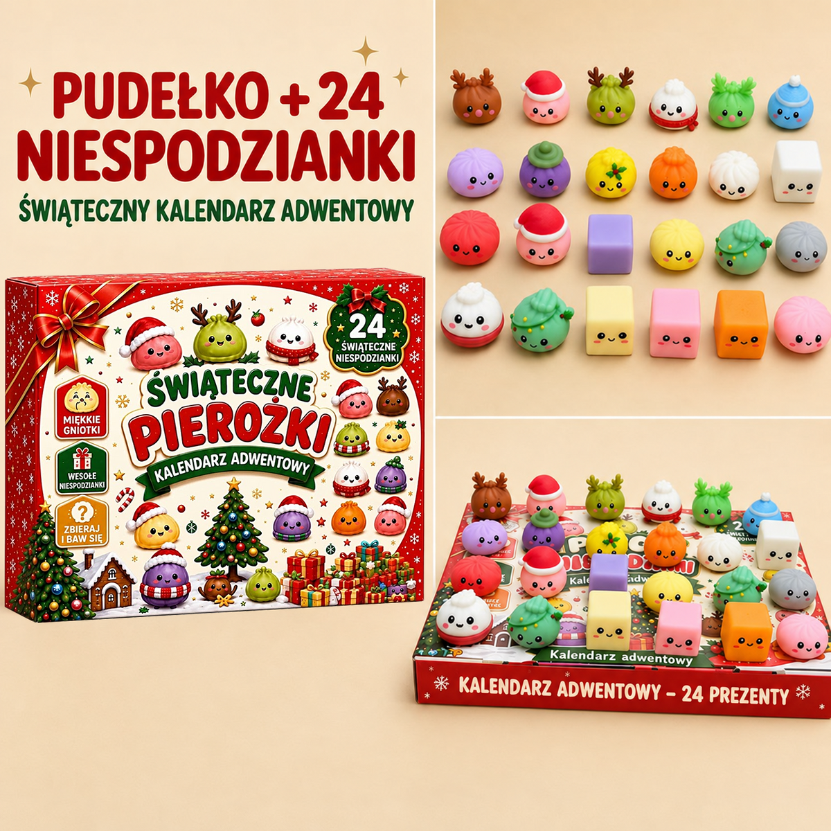 🎅 Świąteczny kalendarz adwentowy ze squishy – 24 niespodzianki w formie miniaturowych pierożków