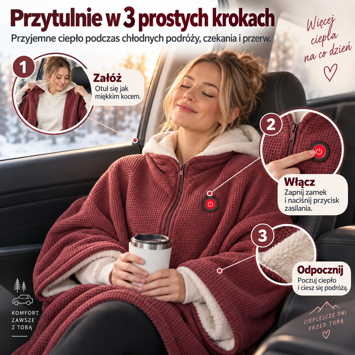 🧣Koc elektryczny do noszenia – przytulne ciepło bez użycia rąk☀️