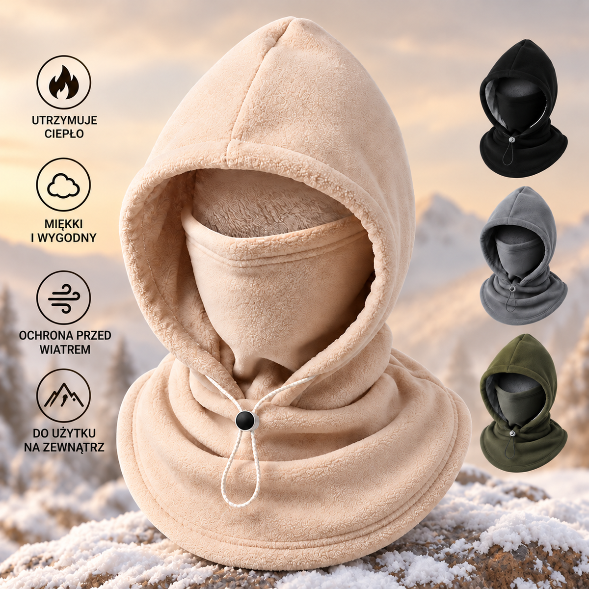 Zimowa kominiarka z polaru „3 w 1” 🧣❄️ – ciepła osłona na twarz, uszy i szyję