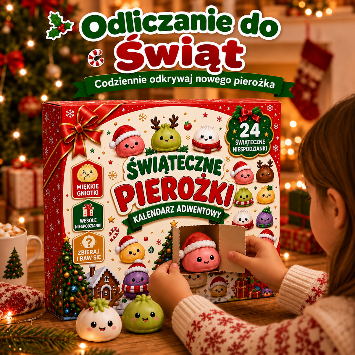 🎅 Świąteczny kalendarz adwentowy ze squishy – 24 niespodzianki w formie miniaturowych pierożków